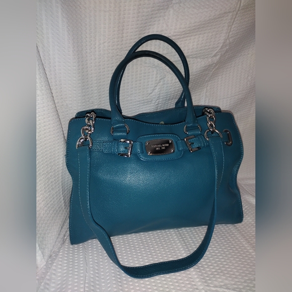 Michael Kors Blue Leather Hamilton Satchel 14"x11" x5" - Picture 1 of 13
